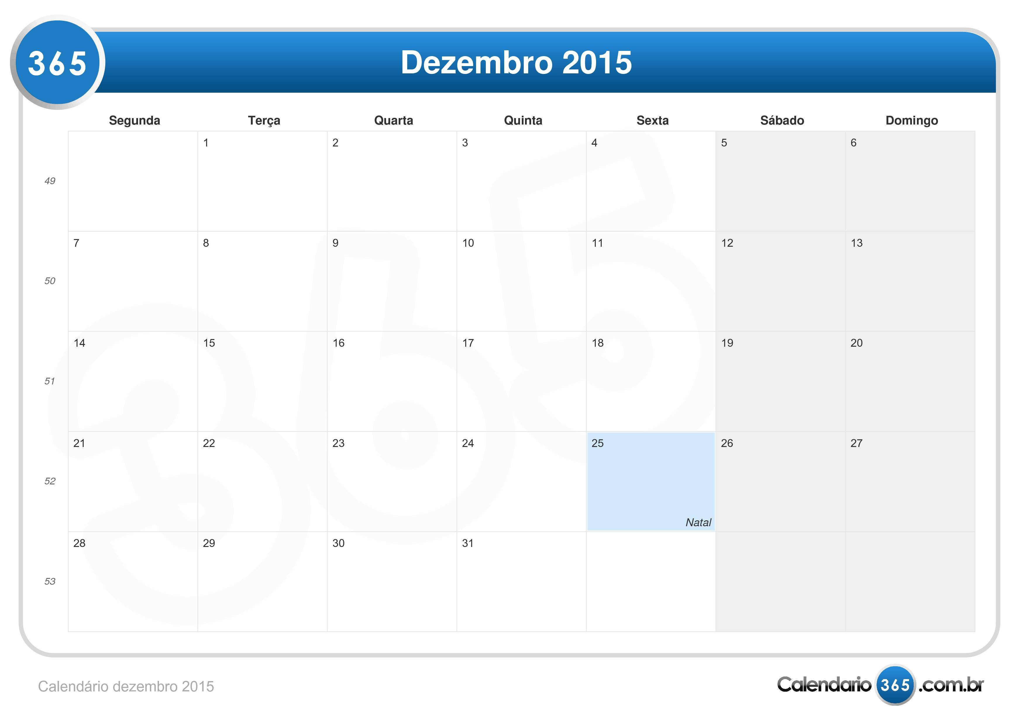 calendario dezembro 2015
