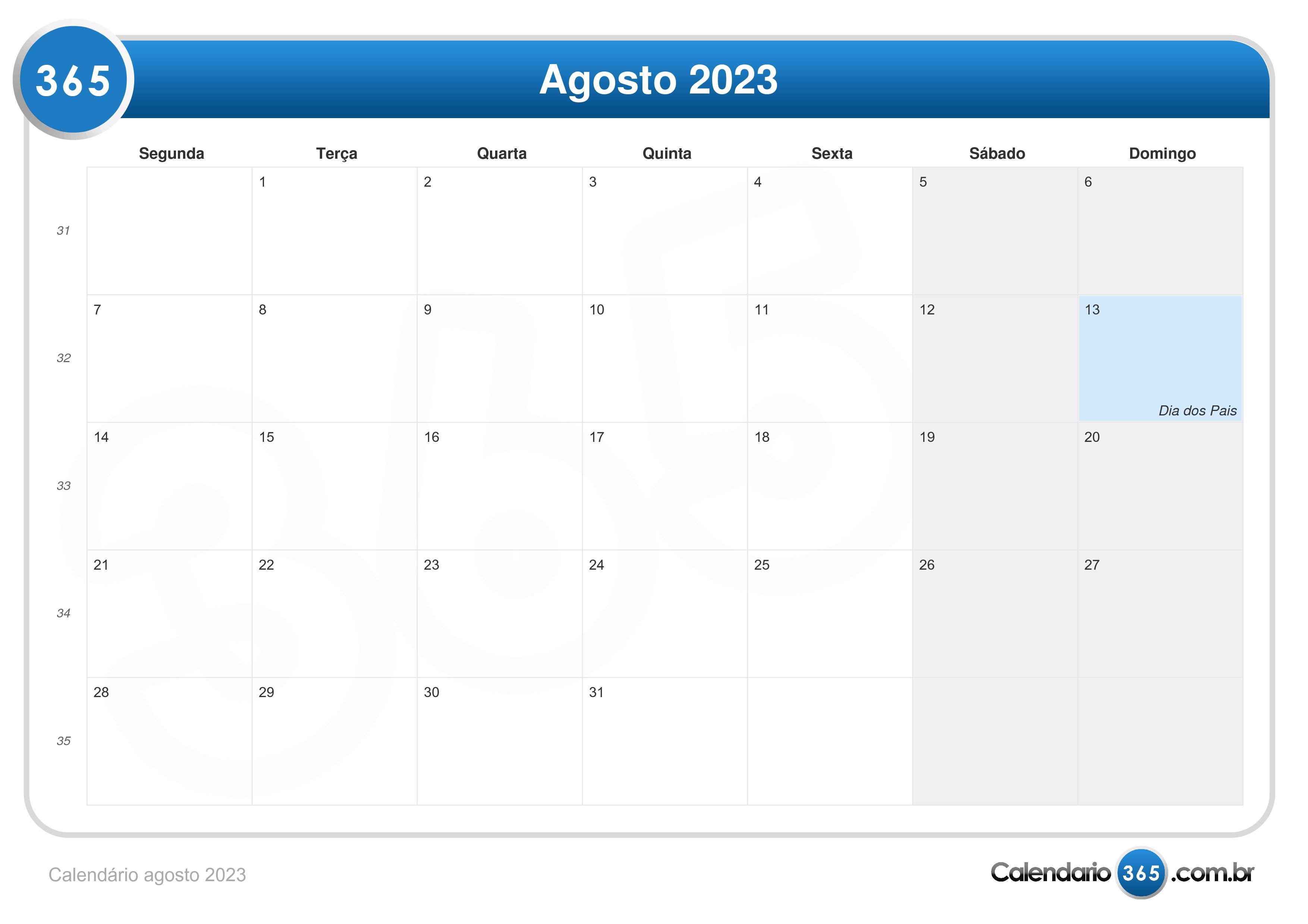 Mes De Agosto 2023 Calendário agosto 2023