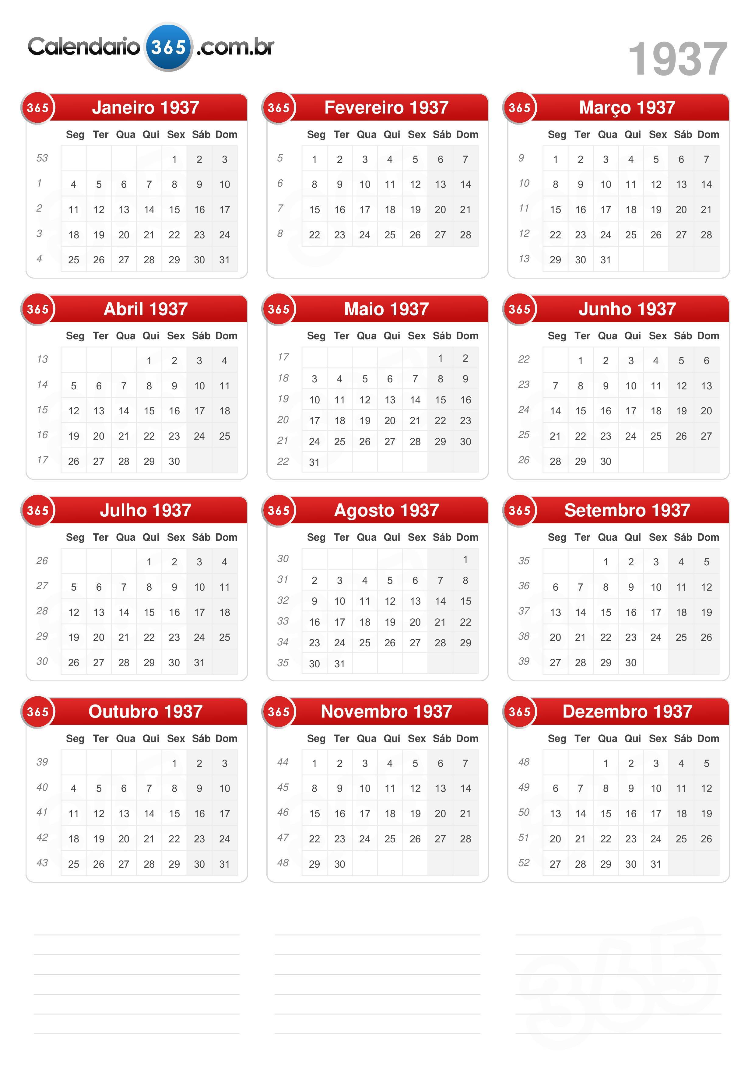 Calendário 1937