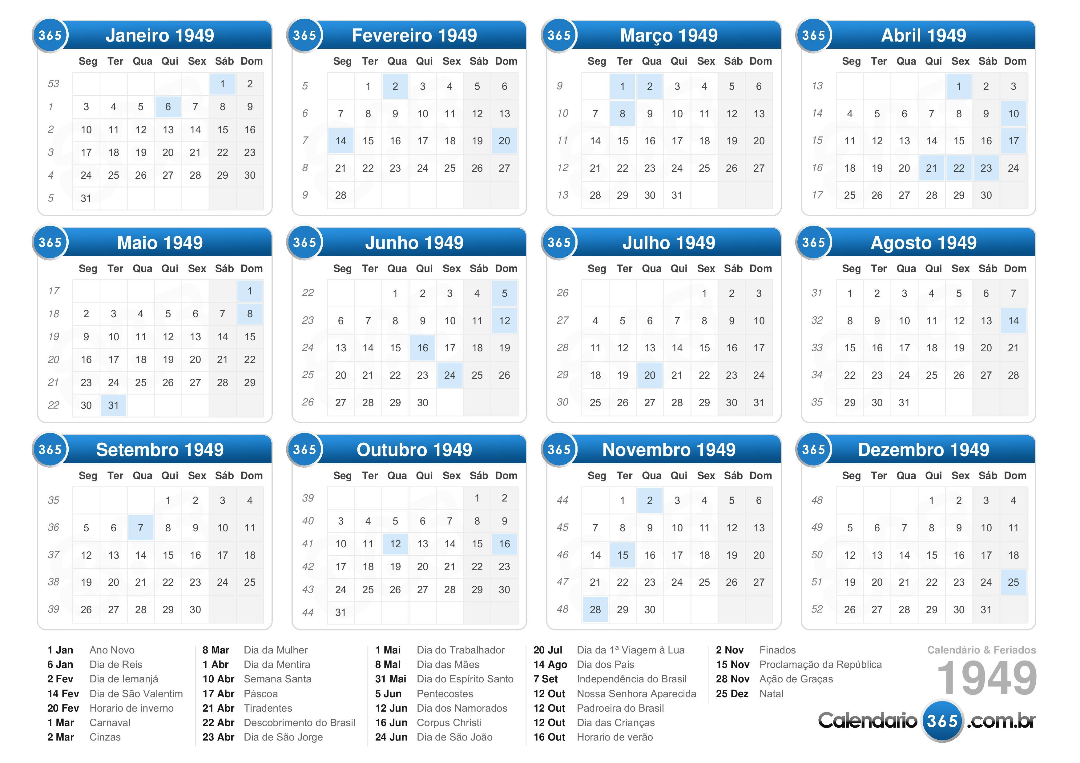 Calendário 1949