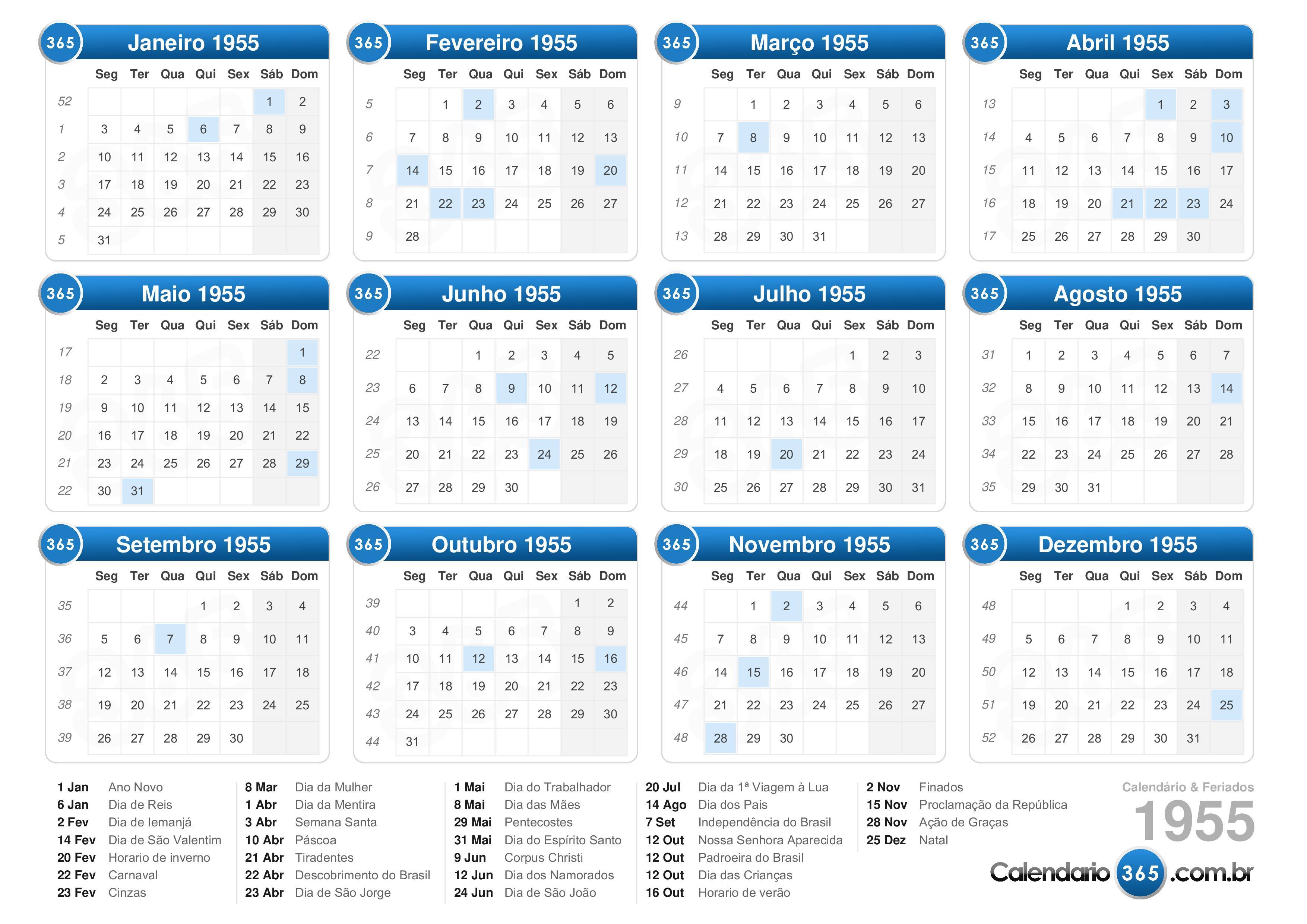 Calendário 1955