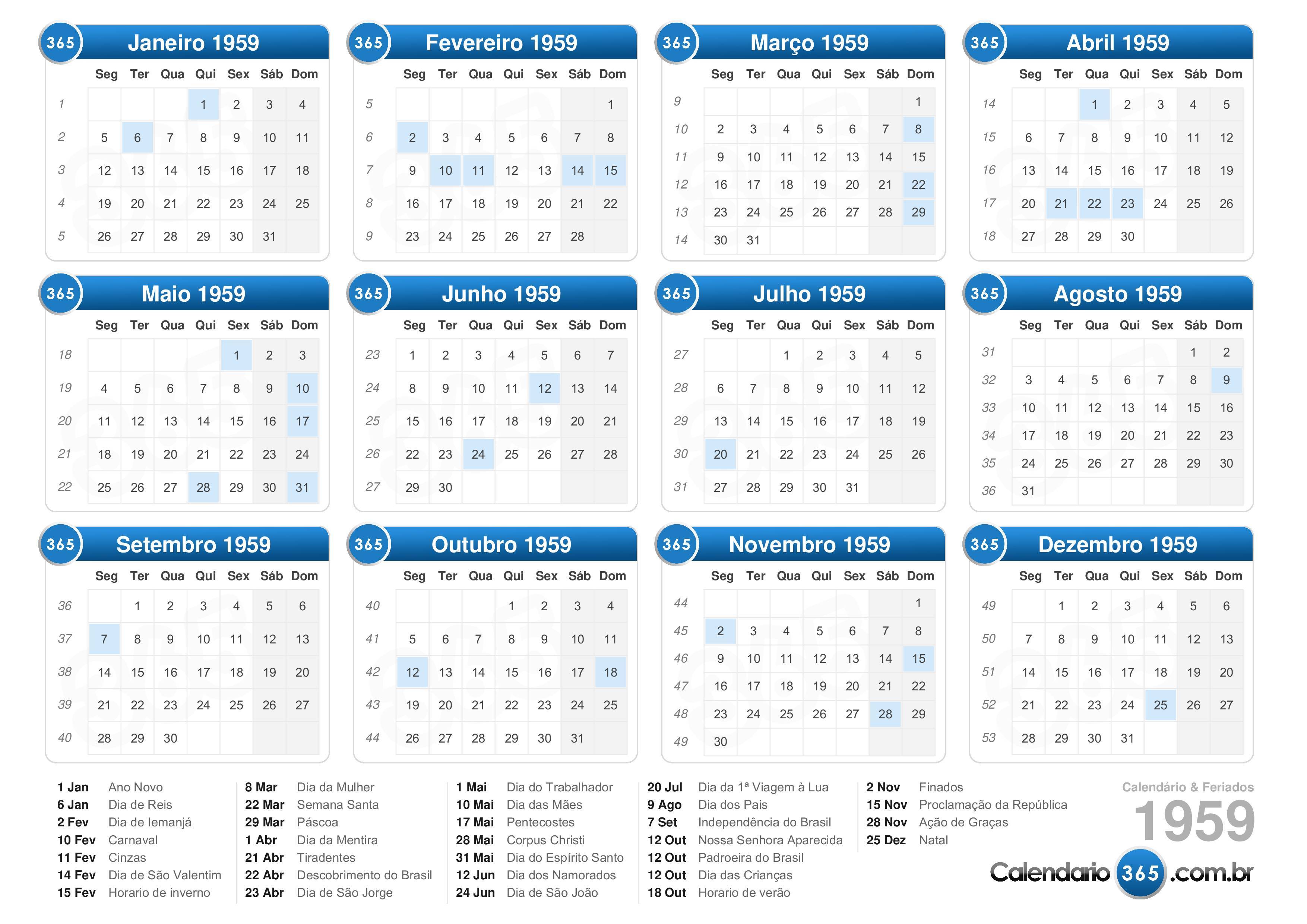 Calendário 1959