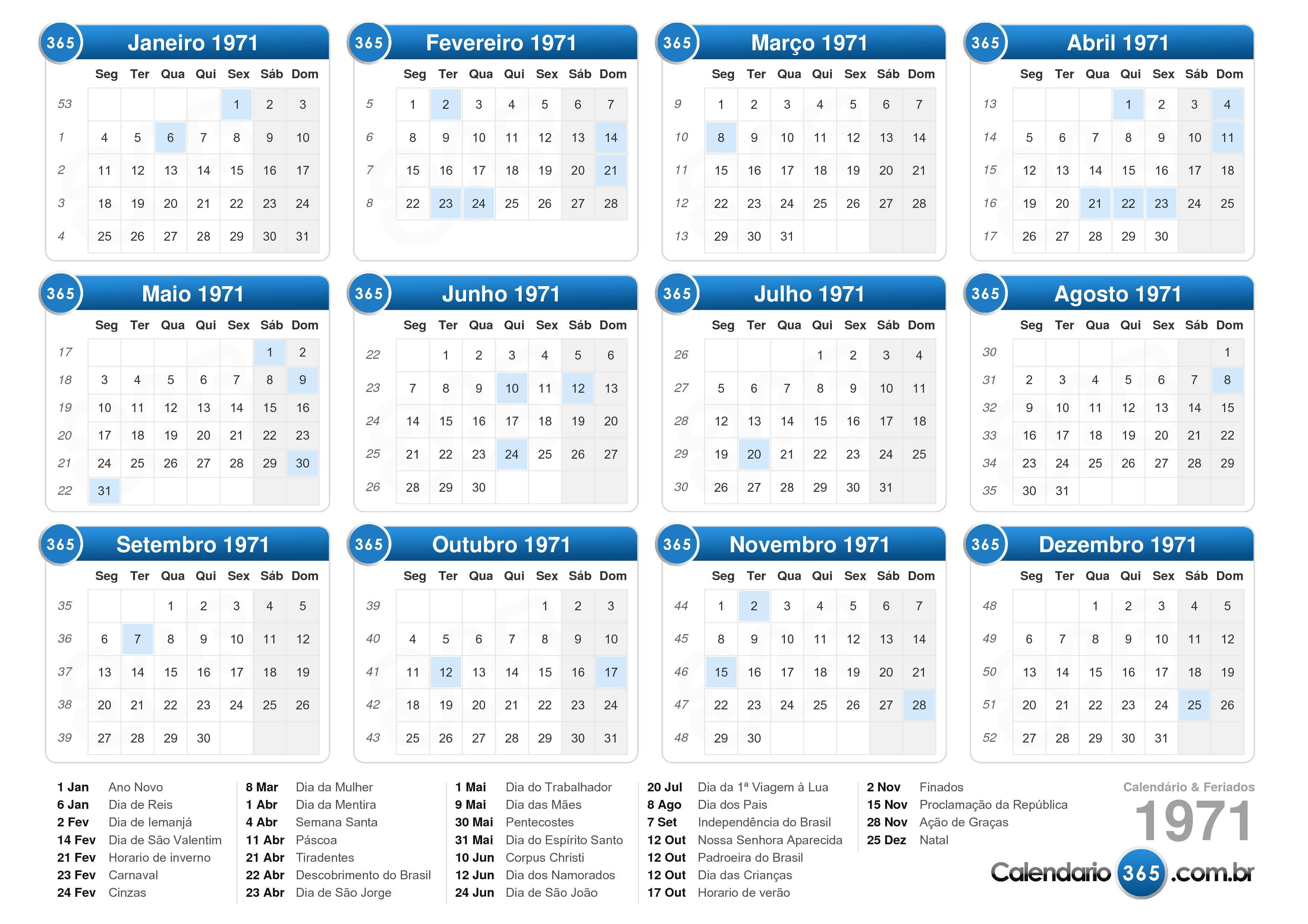 Calendário 1971