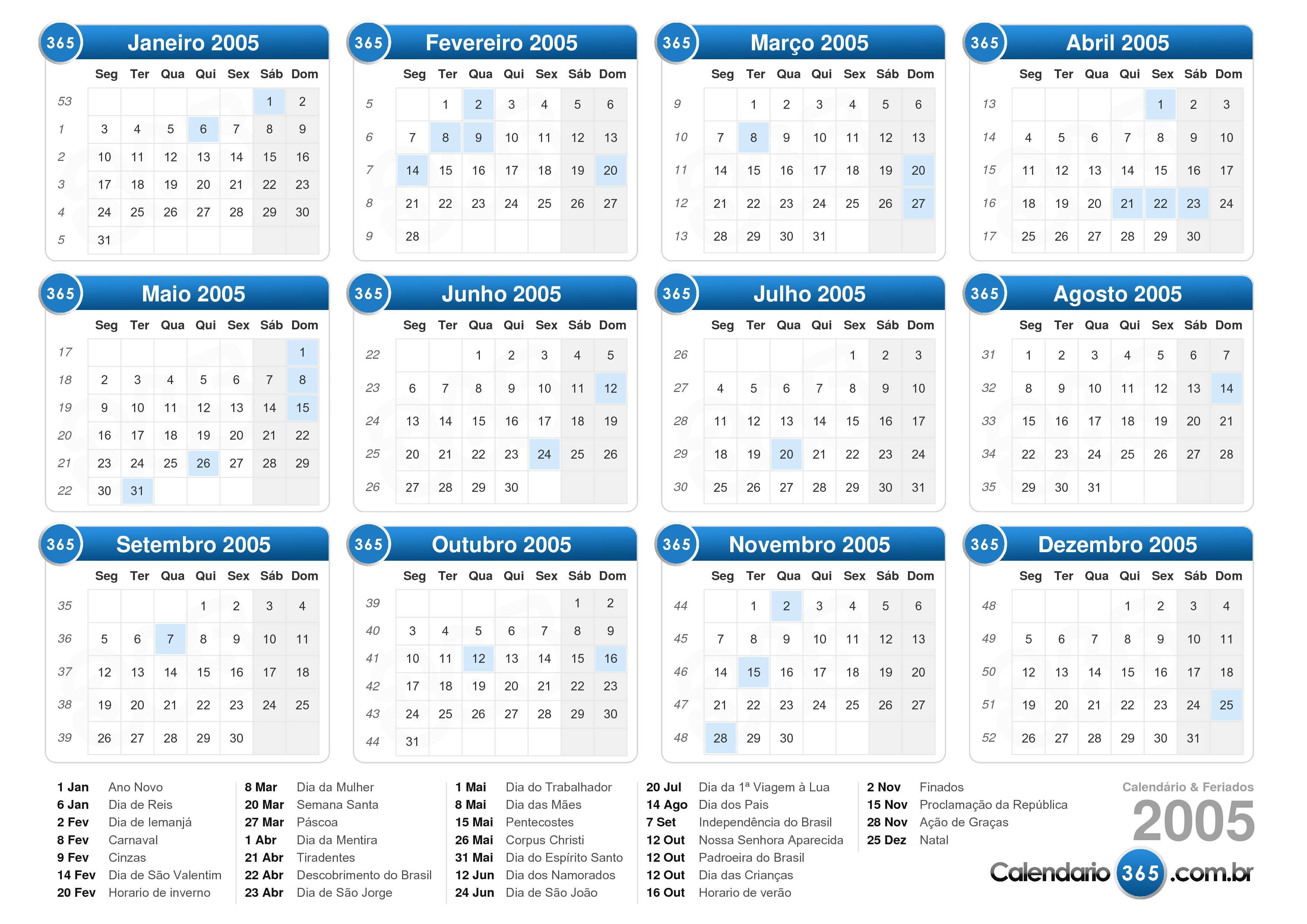 Calendário 2005