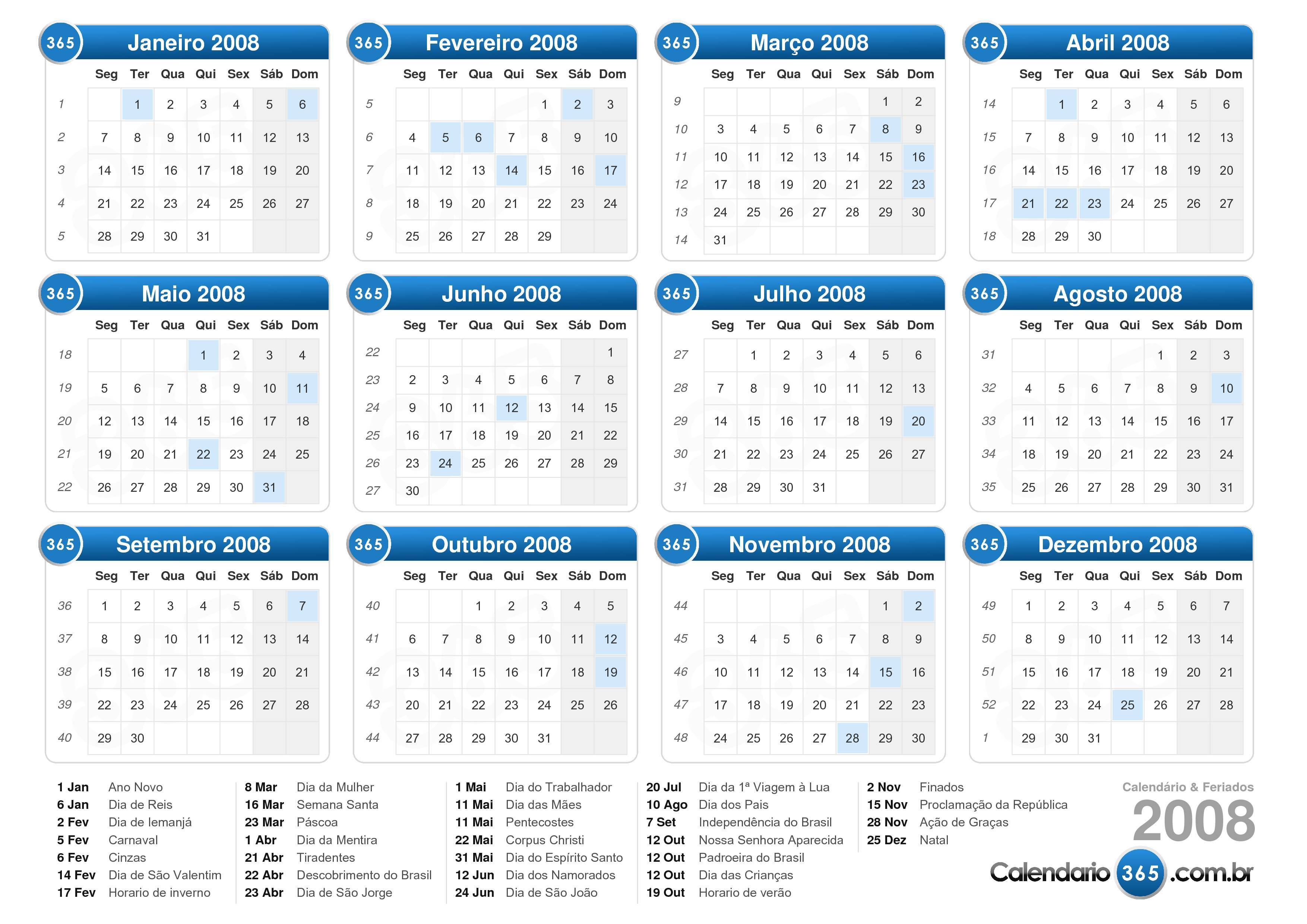 Calendário 2008