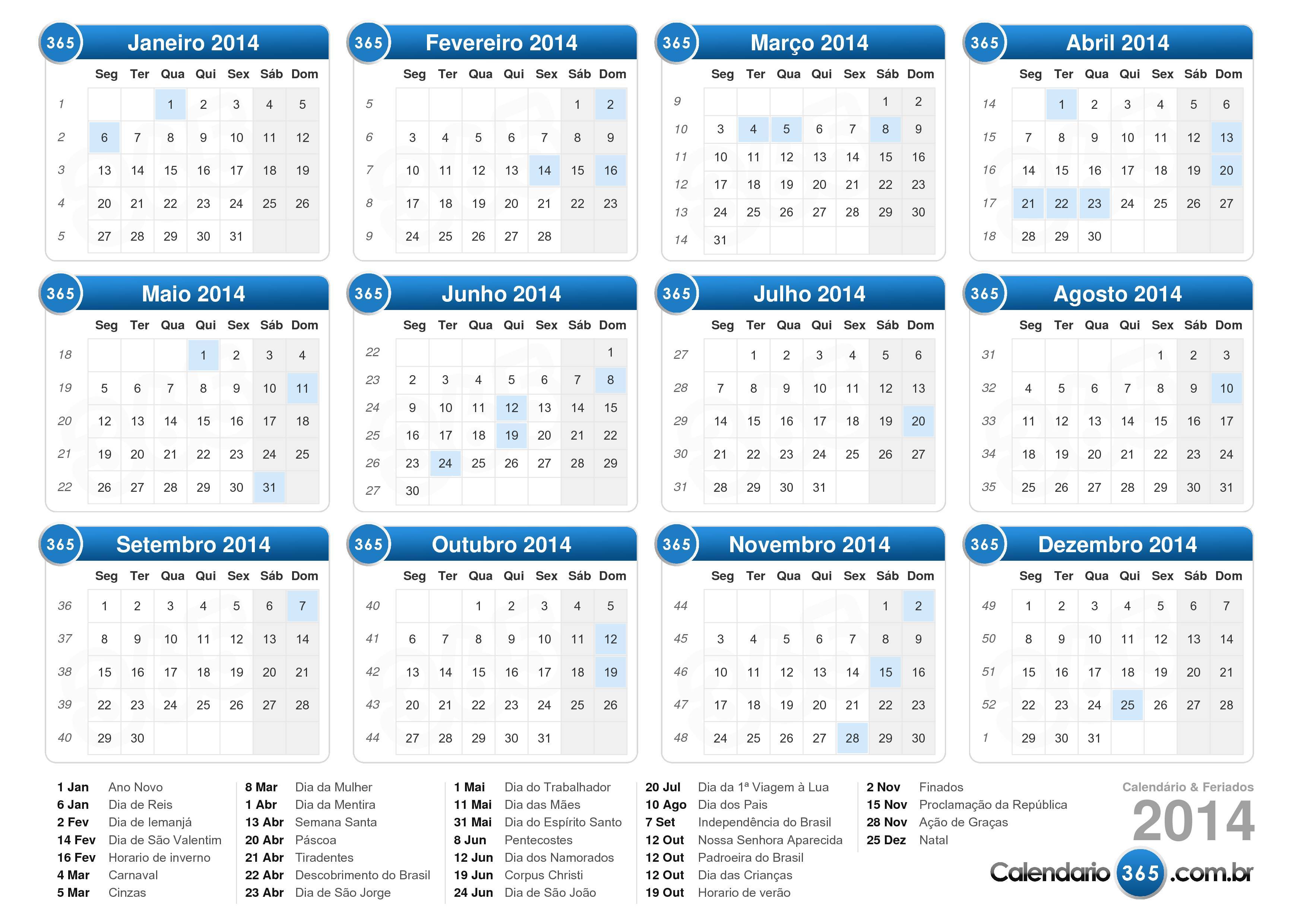 Calendário 2014