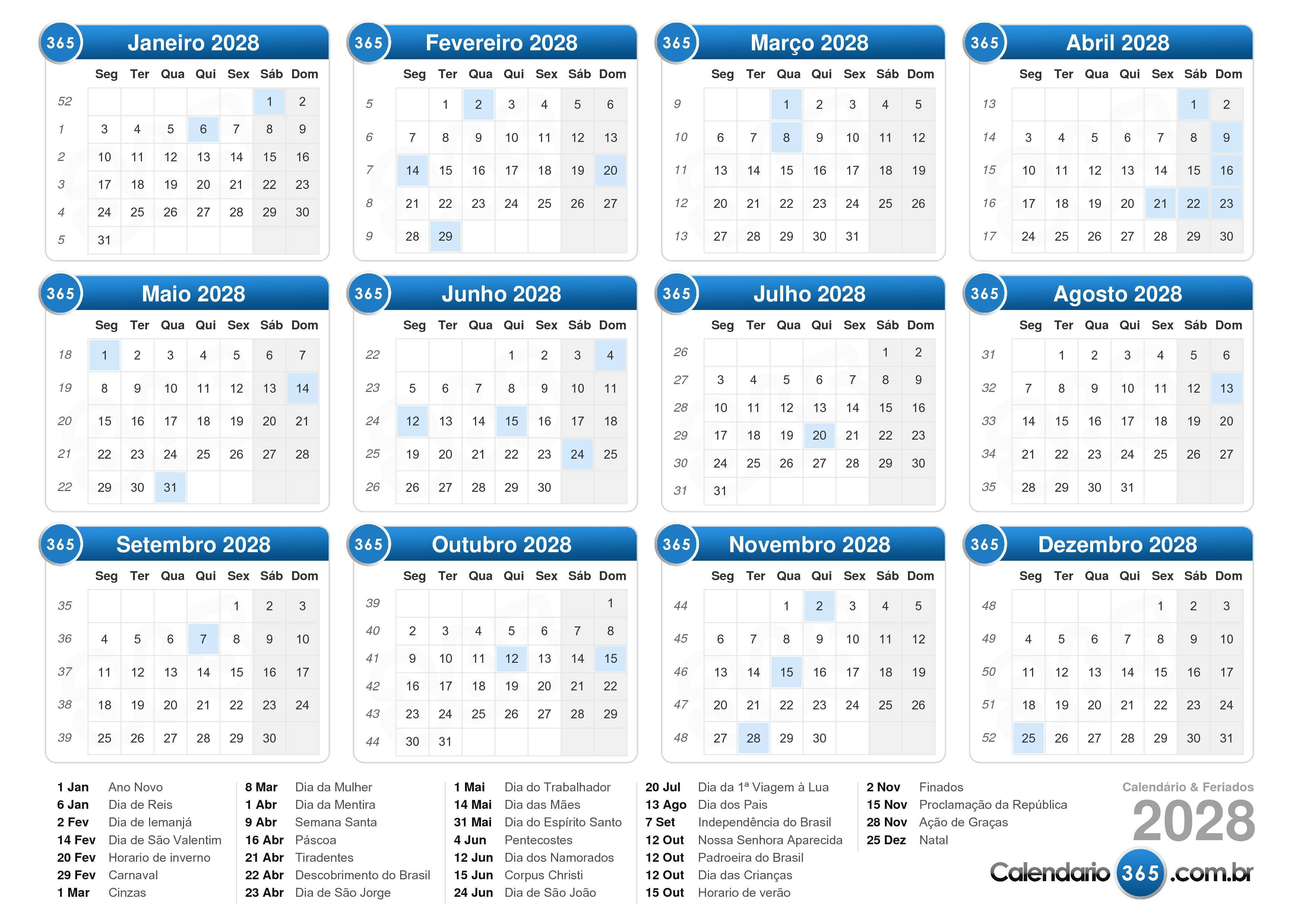 Calendário 2028