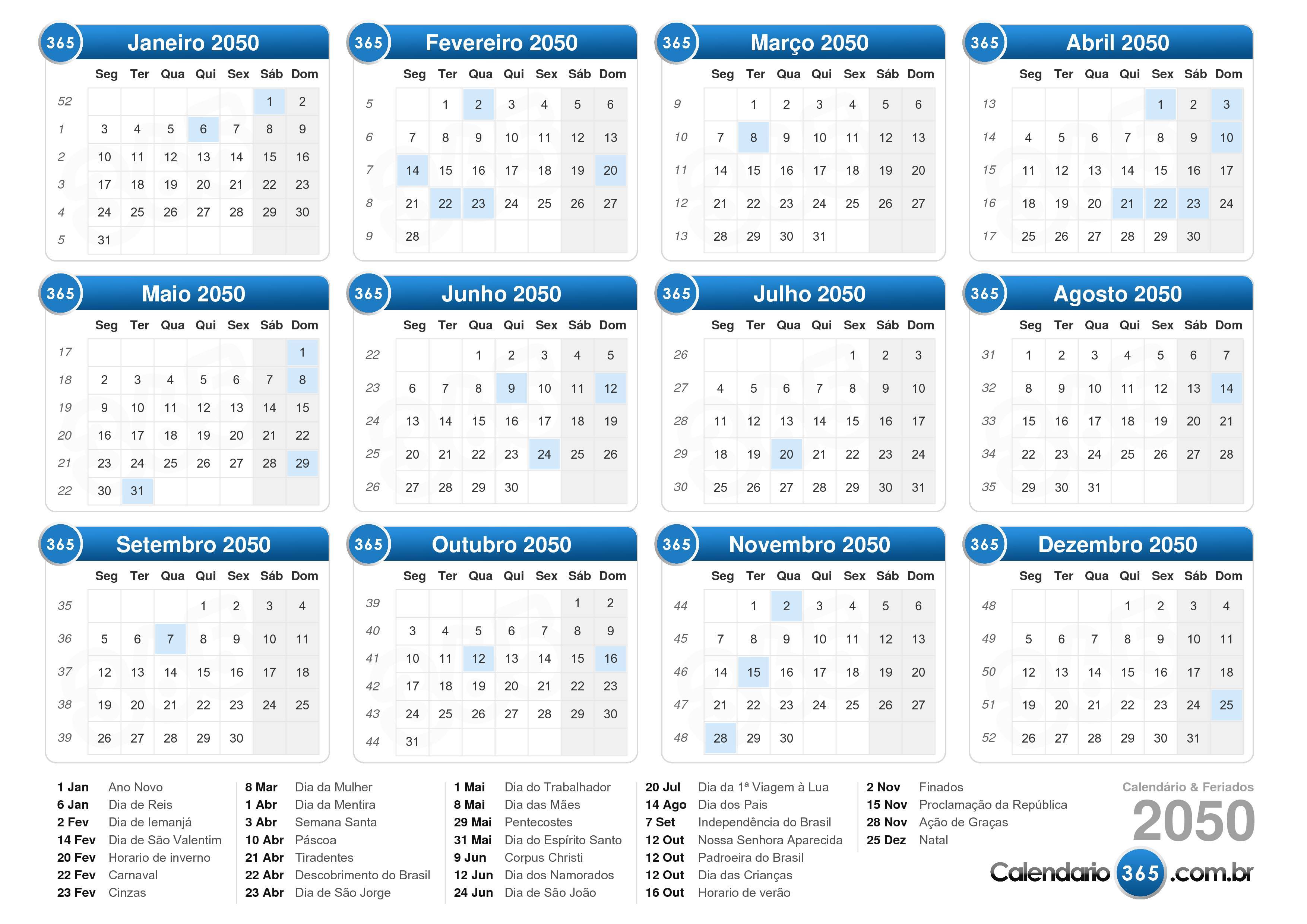 Calendário 2050